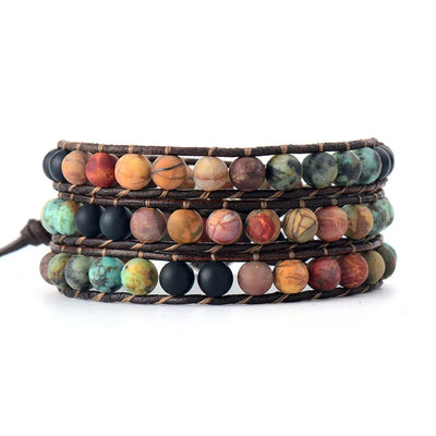 Dreischichtiges Armband aus Jaspis und mattem Onyx (Boho-Stil) – Armband aus heilenden Natursteinen 