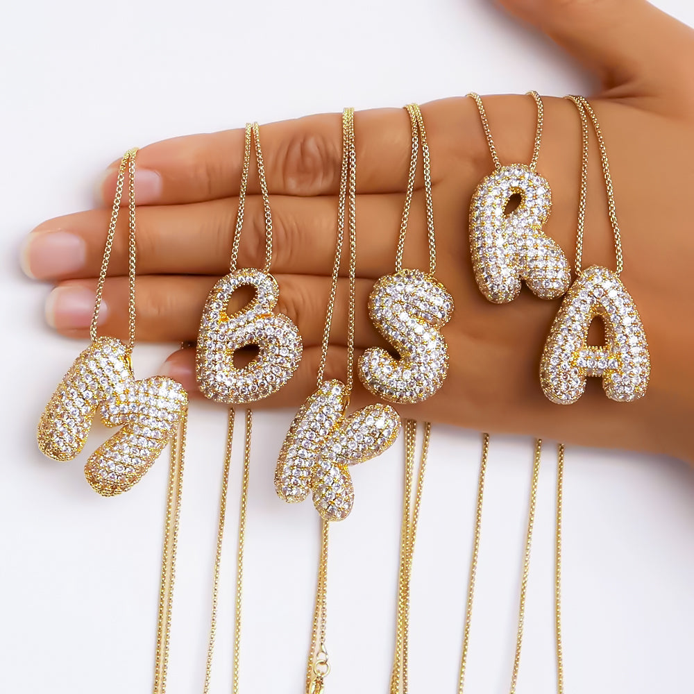 Colgante Bubble Inicial con circonita pavé