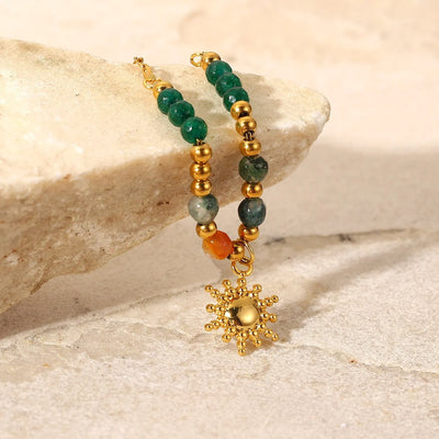 Sonnenamulett-Halsband mit natürlichem Aventurinstein, plattiert mit 18 Karat Gold 