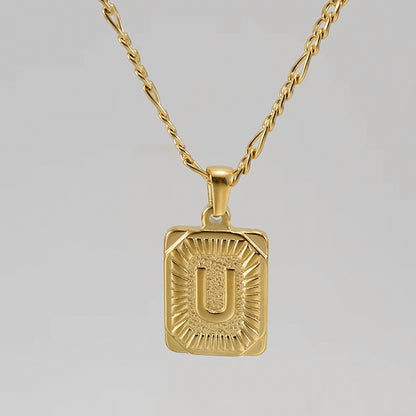 Colgante Rectangular con Inicial Personalizado | Acero Inoxidable con Baño de Oro 18K