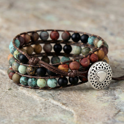 Dreischichtiges Armband aus Jaspis und mattem Onyx (Boho-Stil) – Armband aus heilenden Natursteinen 