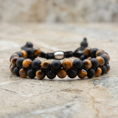 TIGER EYE BRACELET WITH ONYX (BOHO STYLE) - Healing natural stone bracelet